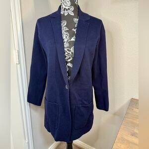 EUC Talbots Navy Blue Women's Knit Long Length Casual Blazer